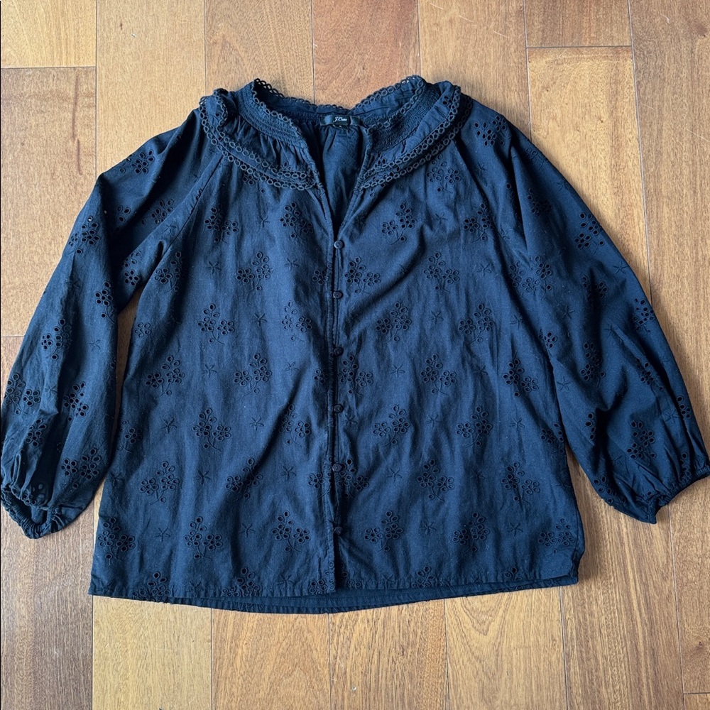 JCrew Button-Front Eyelet Peasant Top
